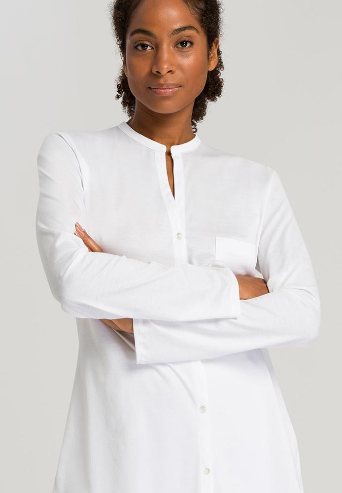 HANRO Long Sleeve Button Front Pajama white close up Inner Secrets Lingerie