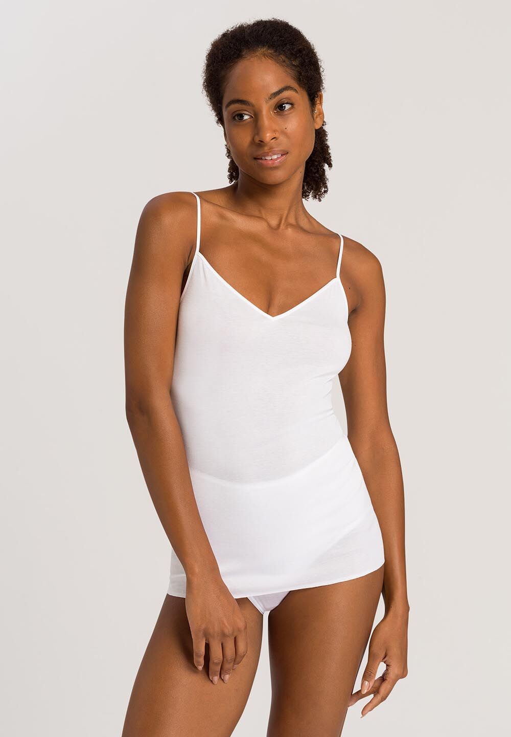 Hanro V neck white front model Inner Secrets Lingerie